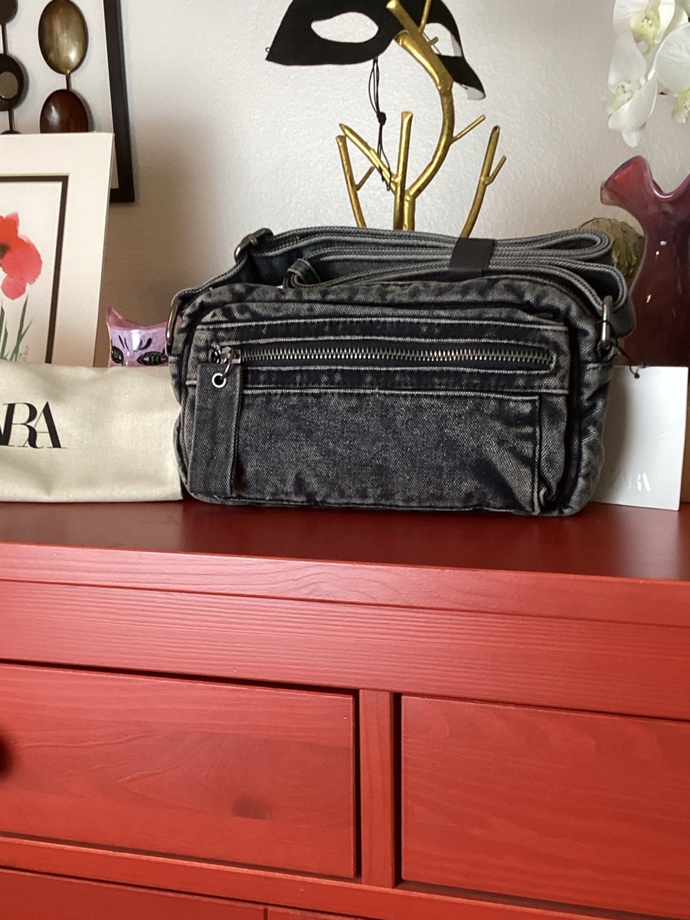 ZARA Washed Effect Denim Crossbody Bag